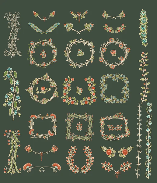 Éléments graphiques floraux symétriques — Image vectorielle