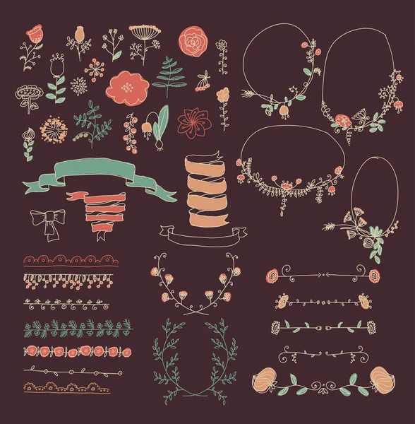 Conjunto de elementos de diseño floral — Archivo Imágenes Vectoriales