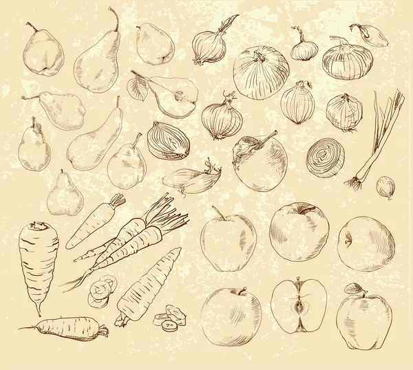 Establecer patrón de frutas y verduras — Archivo Imágenes Vectoriales