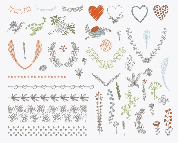 Conjunto de elementos de diseño gráfico floral — Vector de stock