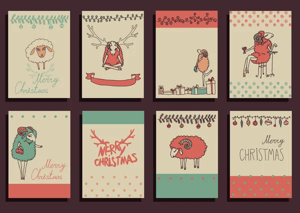 Décorations de moutons et de Noël dans un style vintage — Image vectorielle