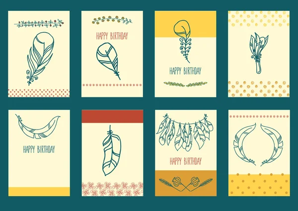 Set de Sketch Plumage para tarjeta de felicitación — Vector de stock