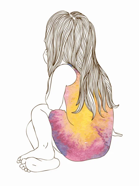 Menina em vestido de aquarela — Vetor de Stock