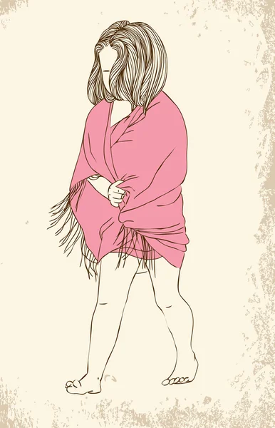 小女孩在粉红色的披肩 — 图库矢量图片