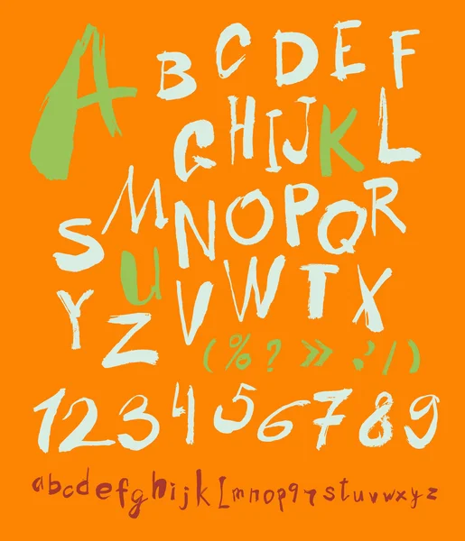 Handgeschriebenes Alphabet und Zahlen — Stockvektor