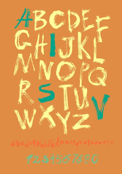 Alphabet et chiffres manuscrits — Image vectorielle