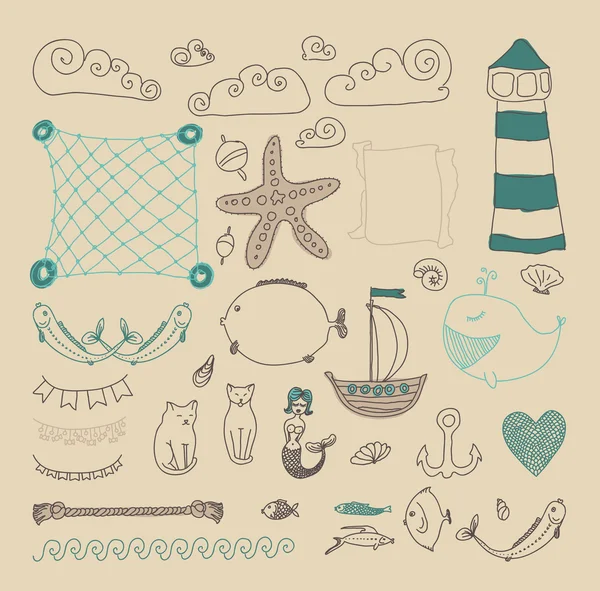 Set sea objects collection. — Stock Vector