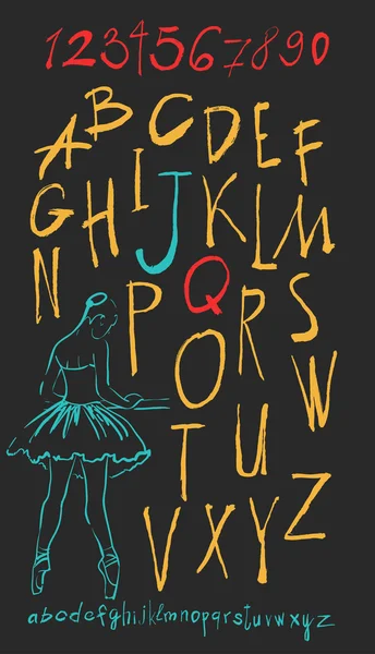 Alphabet et chiffres dessinés à la main — Image vectorielle