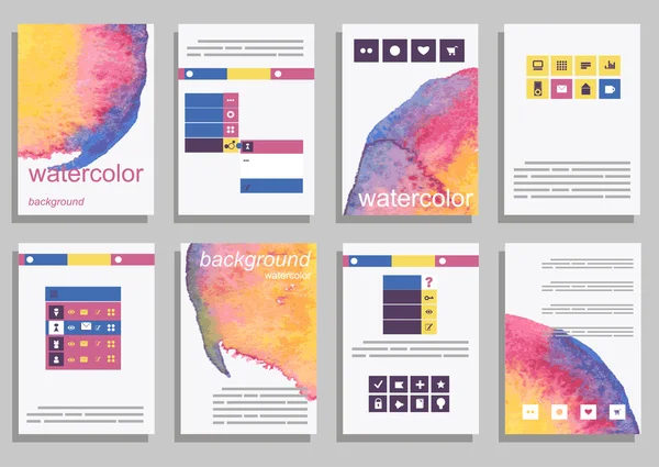 Набор шаблонов с акварелью — стоковый вектор