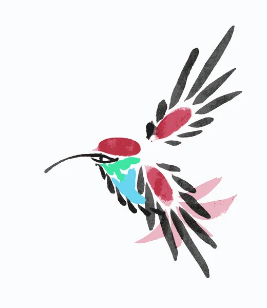 Burung kolibri berwarna air dalam penerbangan - Stok Vektor