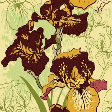 Retro renklerde dekoratif Iris çiçekler.