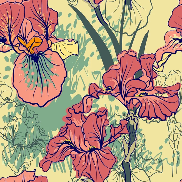 Retro renklerde dekoratif Iris çiçekler. — Stok Vektör