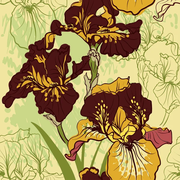 Dekorativa iris blommor i retro färger. — Stock vektor