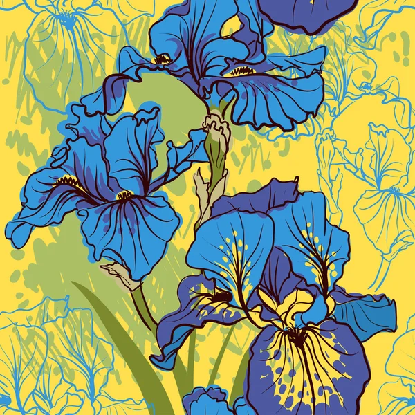 Dekorative Irisblüten in Retro-Farben. — Stockvektor