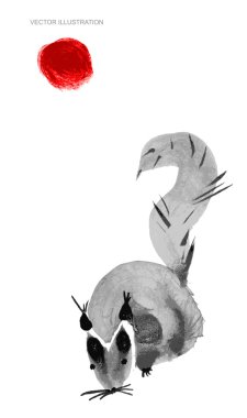 Elle çizilmiş suluboya sincap.