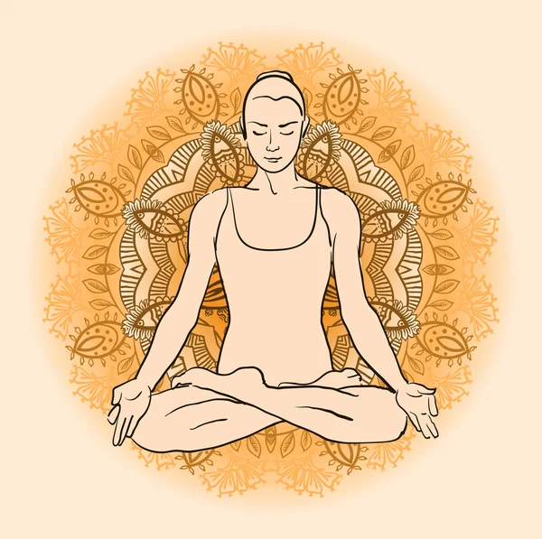 Mulher bonita fazendo meditação ioga — Vetor de Stock