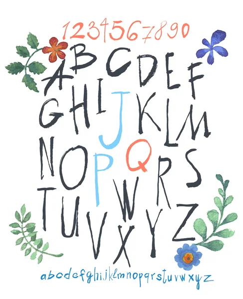 Alphabet et chiffres dessinés à la main — Image vectorielle