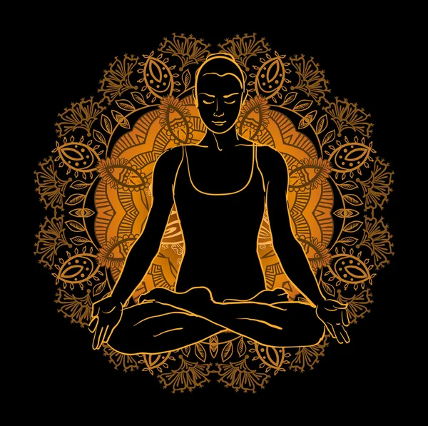 ヨガの瞑想をしている美しい女性 — ストックベクタ