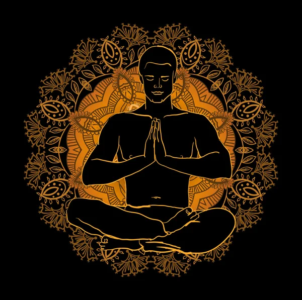 Yoga, meditasyon yapan erkek — Stok Vektör