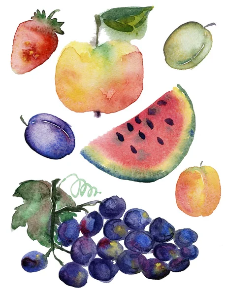 Conjunto de frutas aquarela — Fotografia de Stock