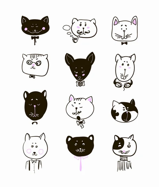 Set of cats heads. Face  Vector illustration — Stock Vector