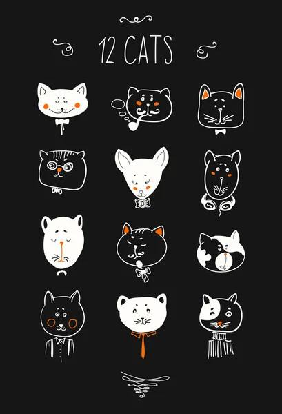 Cabezas de gatos. Ilustración vectorial facial — Vector de stock