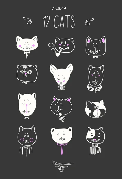 Cabezas de gatos. Ilustración vectorial facial — Archivo Imágenes Vectoriales