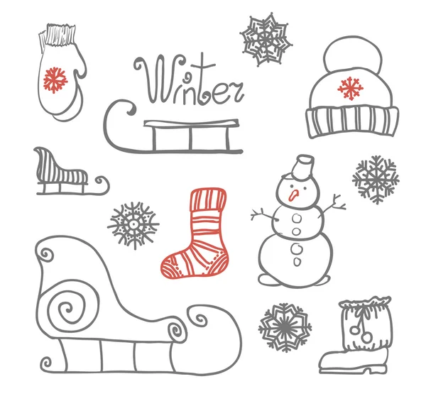Ustaw ręcznie rysunek zimowe wakacje — Wektor stockowy