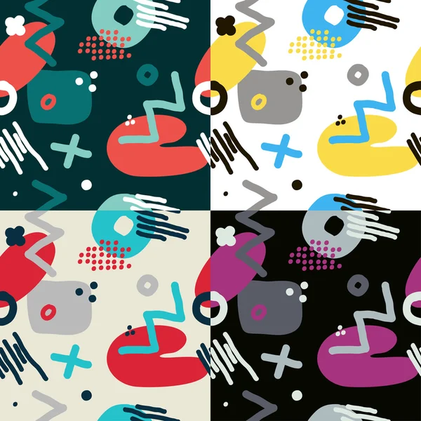 Modern hand draw abstract seamless pattern set — Stock Vector