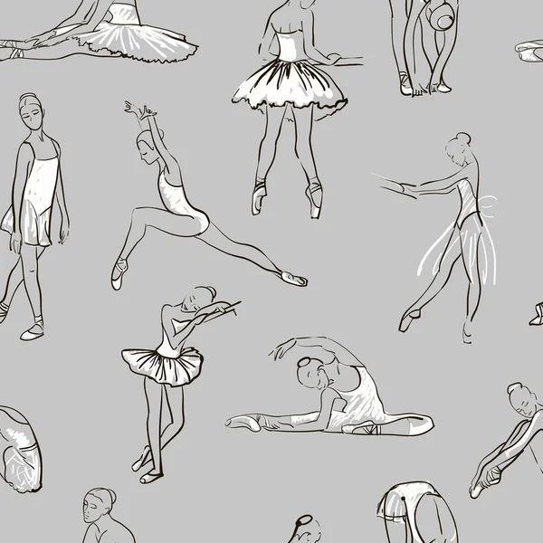 Vector schets van meisjes ballerina naadloze patroon — Stockvector