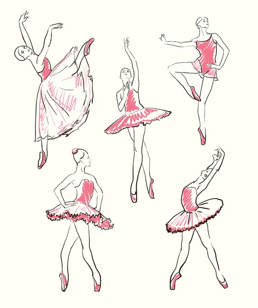 Vector schets van meisjes ballerina's set — Stockvector