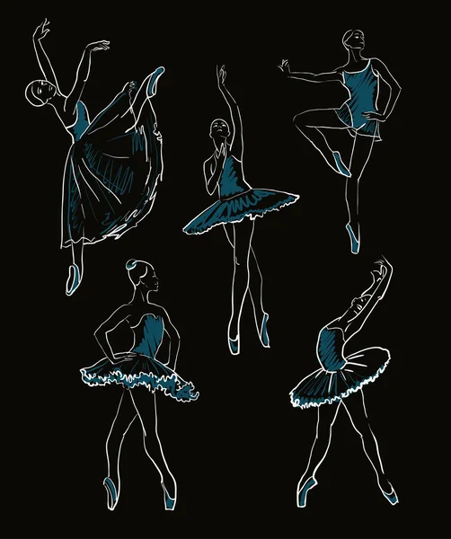 Croquis vectoriel de filles ballerines ensemble — Image vectorielle