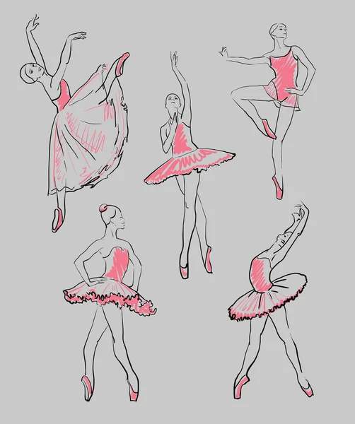 Vector skiss av flickor ballerinor set — Stock vektor