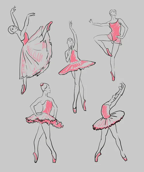 Vector bosquejo de las niñas bailarinas conjunto — Archivo Imágenes Vectoriales