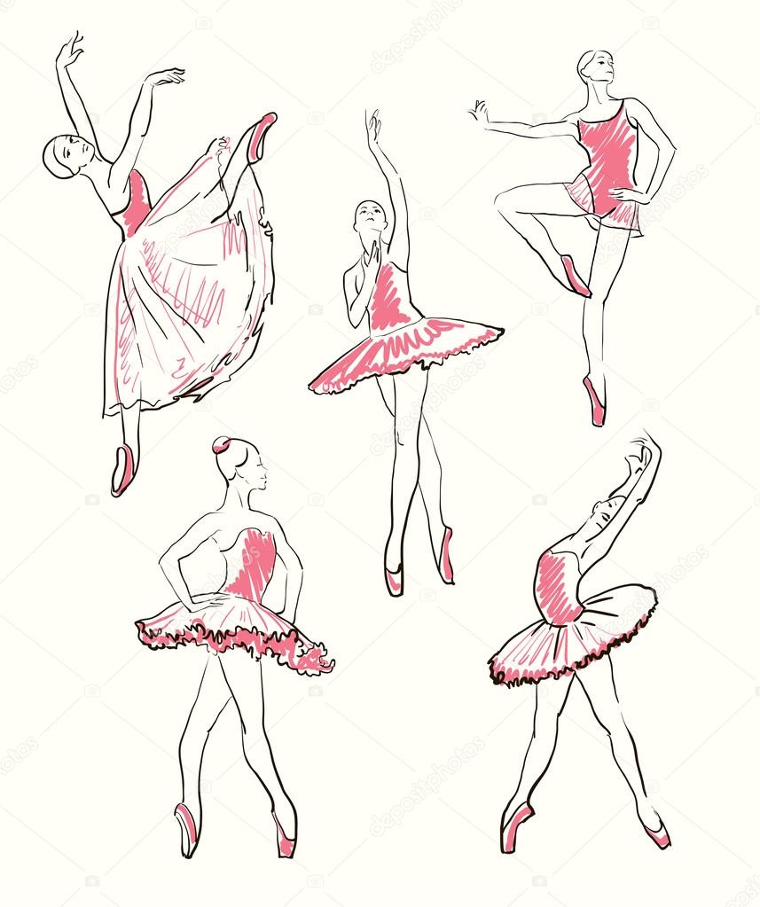 vector sketch of girls ballerinas set