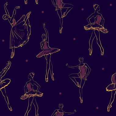 Kızlar balerin Dikişsiz desen vektör çizimi