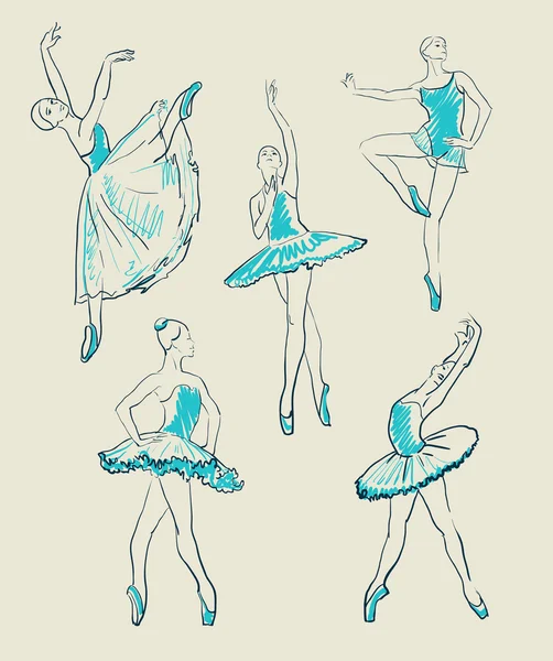 Croquis vectoriel de filles ballerines ensemble — Image vectorielle