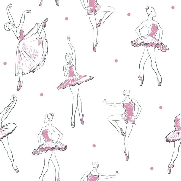 Vector schets van meisjes ballerina naadloze patroon — Stockvector