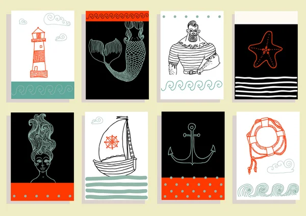 Marinero, faro, sirena, barco — Archivo Imágenes Vectoriales