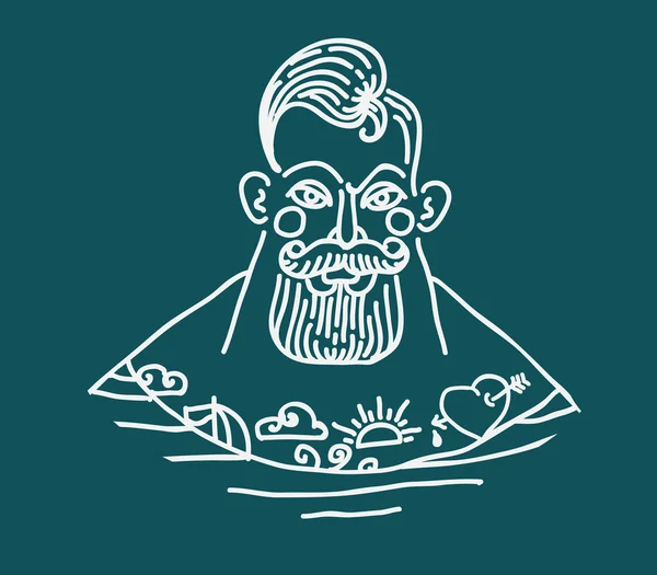 大胡子和纹身的水手 — 图库矢量图片