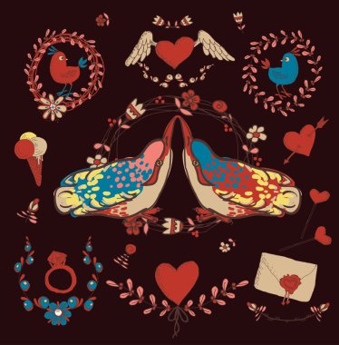 Aşk dekoratif öğeler kümesi