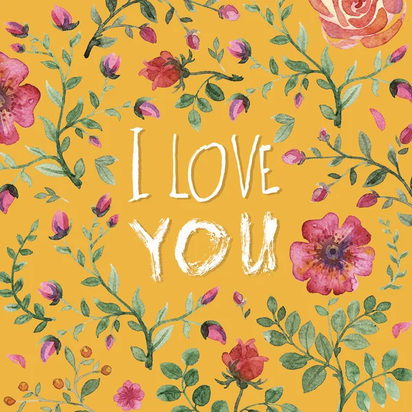 水彩画の花のグリーティング カード. — ストック写真