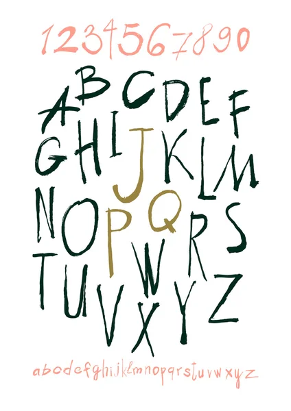 Alfabet letters kleine letters, hoofdletters en cijfers. — Stockvector