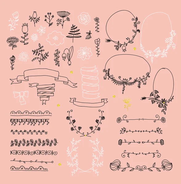 Big set of floral graphic design elements — Stock Vector