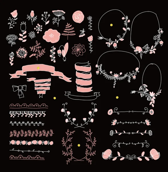 Gran conjunto de elementos de diseño gráfico floral — Vector de stock