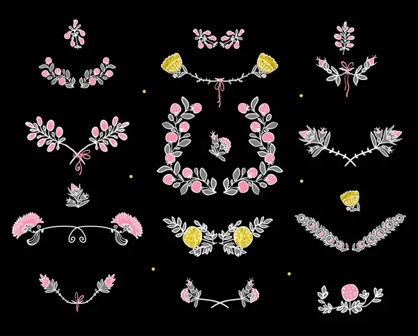 Gran conjunto de elementos de diseño gráfico floral — Vector de stock