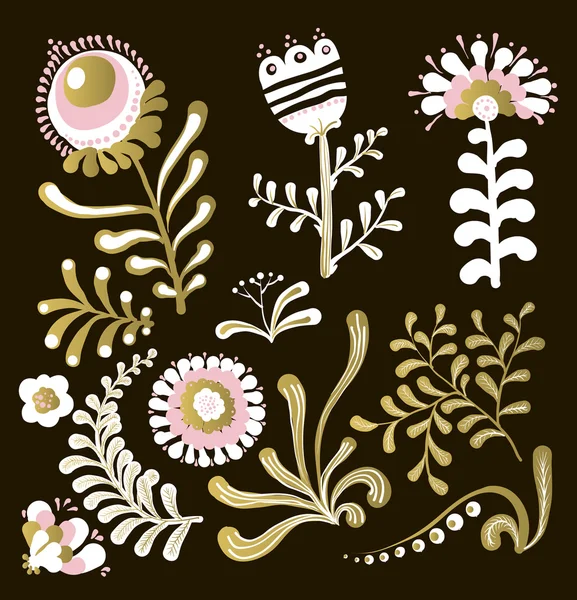 Grand ensemble d'éléments graphiques floraux — Image vectorielle
