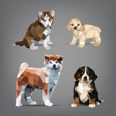 Origami-stil köpeklere kümesi.