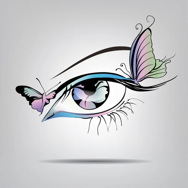 Silueta de ojo con mariposas — Vector de stock