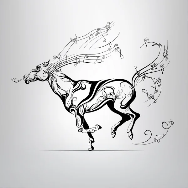 Lopend paard met muziek notities — Stockvector